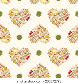Pattern with Floral Hearts on a Sand Background
