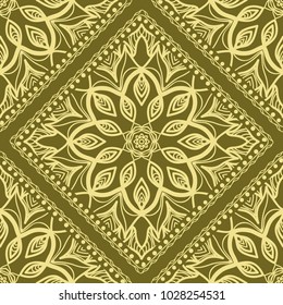 pattern with floral mandala, decorative border. design for print fabric, bandana. Ornamental Vector Background. color
