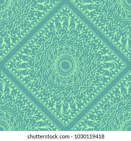 pattern with floral mandala, decorative border. design for print fabric, bandana. Ornamental Vector Background. color