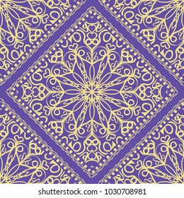 pattern with floral mandala, decorative border. design for print fabric, bandana. Ornamental Vector Background. color