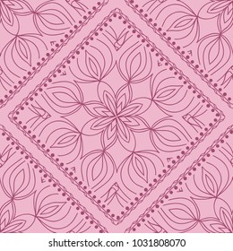 pattern with floral mandala, decorative border. design for print fabric, bandana. Ornamental Vector Background. color