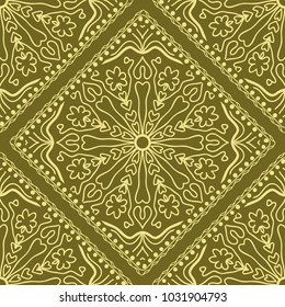 pattern with floral mandala, decorative border. design for print fabric, bandana. Ornamental Vector Background. color