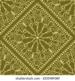 pattern with floral mandala, decorative border. design for print fabric, bandana. Ornamental Vector Background. color