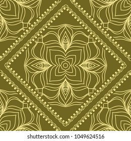pattern with floral mandala, decorative border. design for print fabric, bandana. Ornamental Vector Background. color