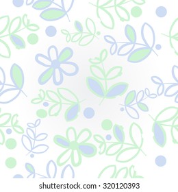 Pattern of   floral motif,   branches, leaves, ellipses, flowers, doodles. Hand drawn.