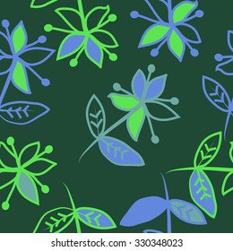Pattern with floral  motif, branches, leaves and flowers. 