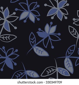 Pattern with floral  motif, branches, leaves and flowers. 