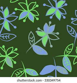 Pattern with floral  motif, branches, leaves and flowers. 