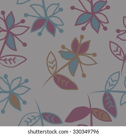 Pattern with floral  motif, branches, leaves and flowers. 