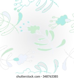 Pattern  of floral motif, doodles, branches, spots,leaves, hole. Hand drawn.