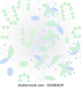 Pattern  with floral  motif , ellipses, branches, flowers, leaves. Hand drawn.