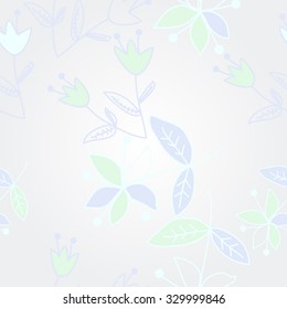 Pattern  with floral  motif , ellipses, branches, bells, leaves,flowers. Hand drawn.