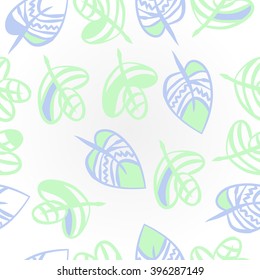 Pattern of floral motif,  leaves, zigzag, hole, spots. Hand drawn.