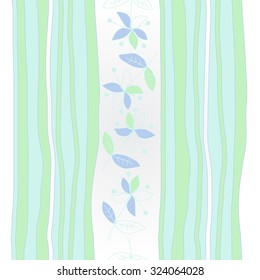 Pattern  with floral  motif  and stripes, ellipses, branches, flowers, leaves. Hand drawn.