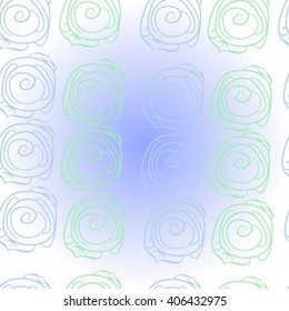 Pattern of floral motif, stylized rosy, leaves, spirals, doodles. Hand drawn.