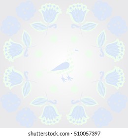 Pattern of floral motifs, bird, halftone.