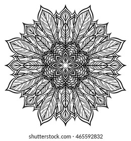 pattern with floral ornament. Round kaleidoscope. Adult coloring