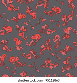 Pattern With Floral Red-Colored Curves on dark background