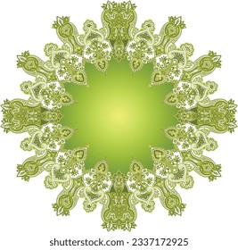 Pattern With A Floral Round Ornament. oriental pattern. Indian, Moroccan, Mystical, Ottoman Motifs. Anti-Stress Therapy Model. Green olive gradient.