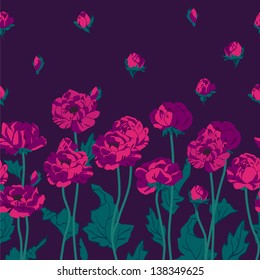 pattern; floral; seamless; black; green, below, strip