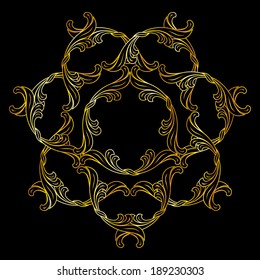 Pattern in floral style and golden colors on black background