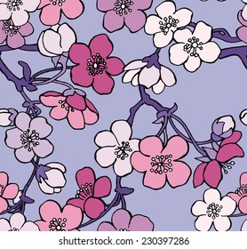 Pattern Flower Cherry Sakura Rose Blue