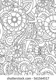 Pattern flower coloring book for adults vector illustration. Anti-stress coloring for adult. Zentangle style. Black and white lines. Lace pattern