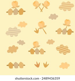 pattern of flower, fence, cloud, and grass. good for kids clothes and tote bag