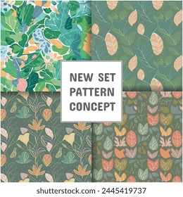 Pattern flower floral spring blossom illustration, seamless leaf set of patterns