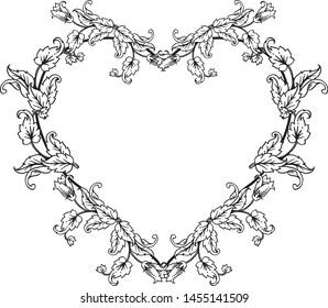 Pattern flower frame black, isolated on a white backdrop, for design greeting card. Vector