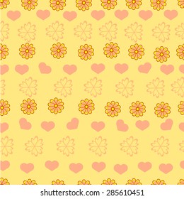 Pattern flower and heart on the yellow  background