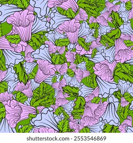 pattern with flower and leaves. Vector illustration.