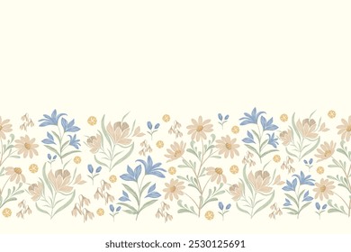 Padrão flor variedade mínima azul pêssego pastel floral papel de parede fundo borda vetor ilustração