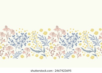 Pattern flower minimal variety pink blue pastel floral wallpaper background border vector illustration