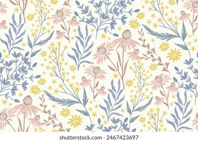 Pattern flower minimal variety pink blue pastel floral wallpaper background border vector illustration