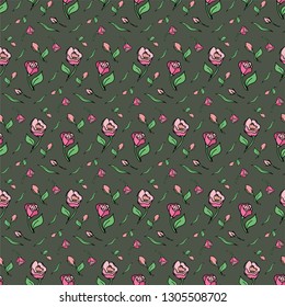 pattern flower pink rose green background spring