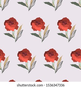 pattern flower with red petals and leaves