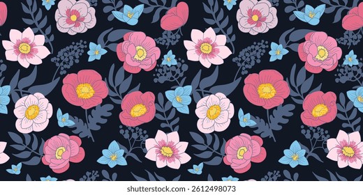 Pattern flower. Spring minimal print. Floral abstract nature background. Patchwork painting in modern style. Kids plant cute fabric, wrapping, wallpaper. Vector textile vintage isolated illustration