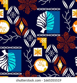 pattern flower tribal.color full with object. summer print style. aloha print.