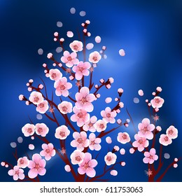  Pattern with flowers. Apricot, peach, cherry, plum. Vector illustration. Springtime. 