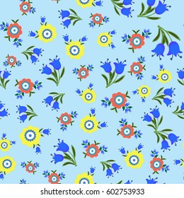 pattern with flowers and berries on a blue background for textiles   3