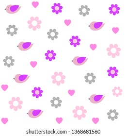Pattern with flowers and birds