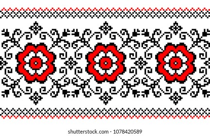 pattern with flowers in black and red colors