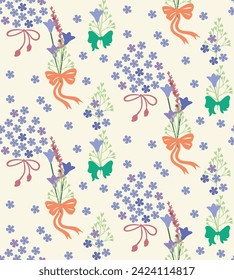 Pattern of flowers and bows in vintage style	