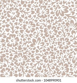 pattern flowers and branches: beige flowers, leaves and branches on a white background