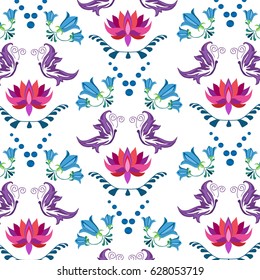 pattern with flowers and branches on a white background