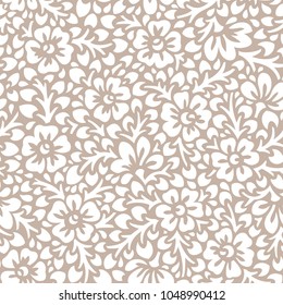 pattern flowers and branches: white flowers, leaves and branches on a beige background