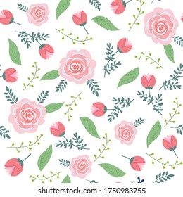 Patrón de flores, brotes y hojas. rosas, peonías, flores silvestres. para imprimir en tela, papel de envoltura, tazas de papel. para tarjetas, invitaciones. colores pastel