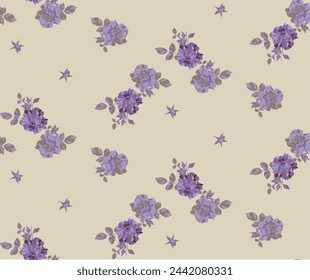  Muster von Blumen, Knospen und Blättern von Rosen im Vintage-Stil.