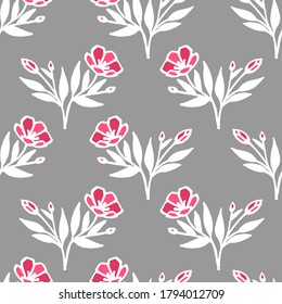 A pattern of flowers and buds on a gray background.